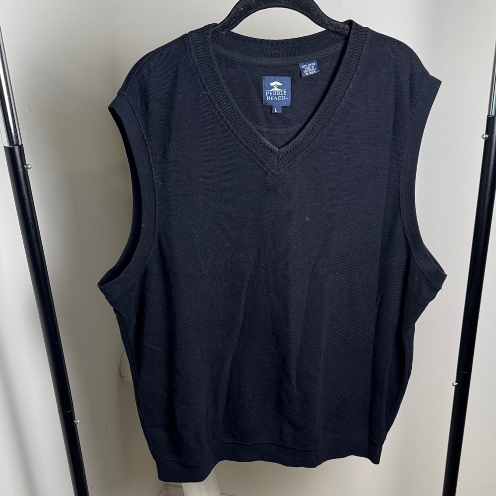 Men's Pebble Beach Black Cotton Knit Preppy Golf Sweater Vest Size Large